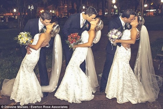 Identical triplets marry on the same day at the same time - and yes the grooms did get confused