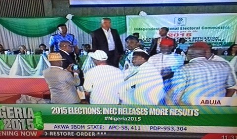 PDP official disrupts INEC result announcement, says Jega is partial and has been compromised